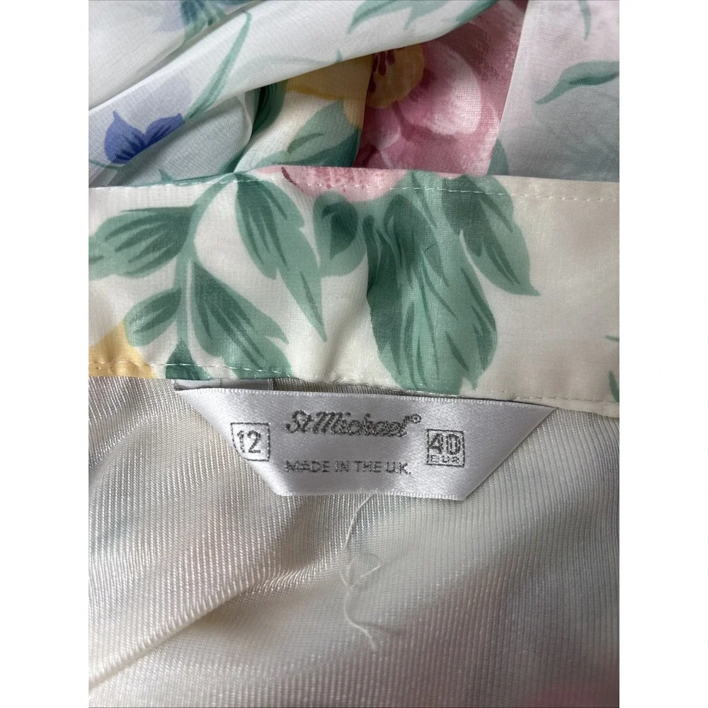 St Michael Pleated Midi Skirt Women Sz 12 (W28) Pastel Floral Print Lined NWOT